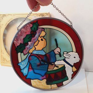 Joan Baker Hand painted Suncatcher- Drummer with Sheep 4.5”D